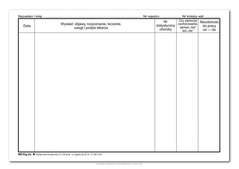 Wkłady do historii choroby 100szt.
