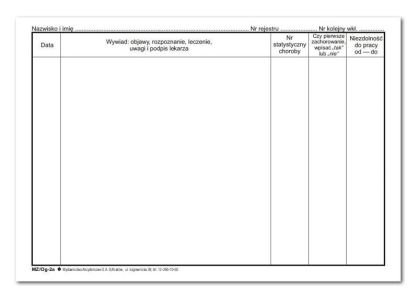 Wkłady do historii choroby 100szt.